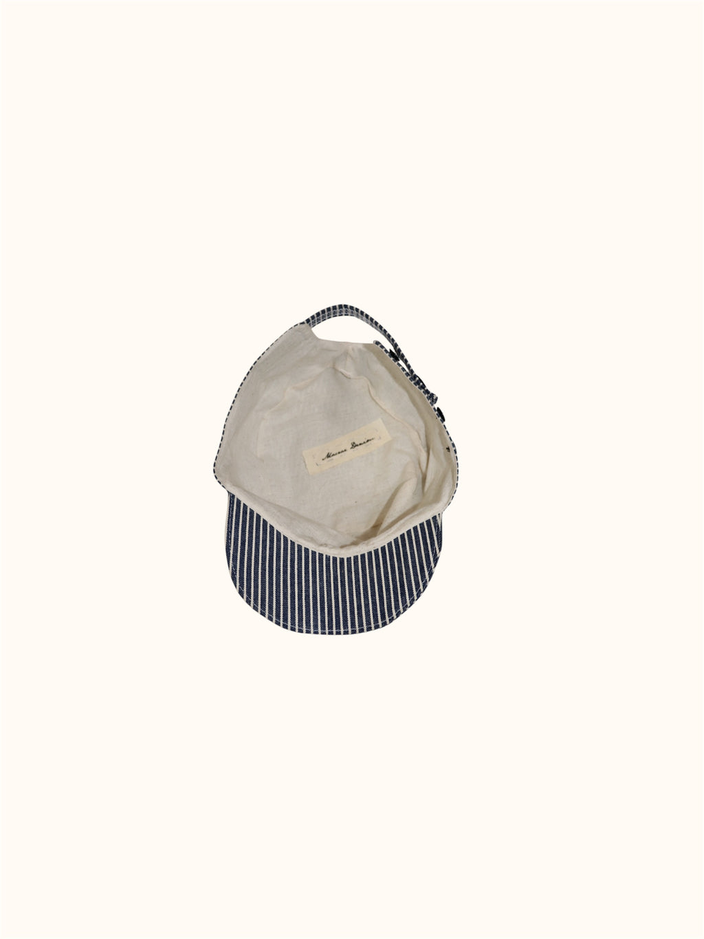 Inside flat lay of Button Hat in Hickory Stripe