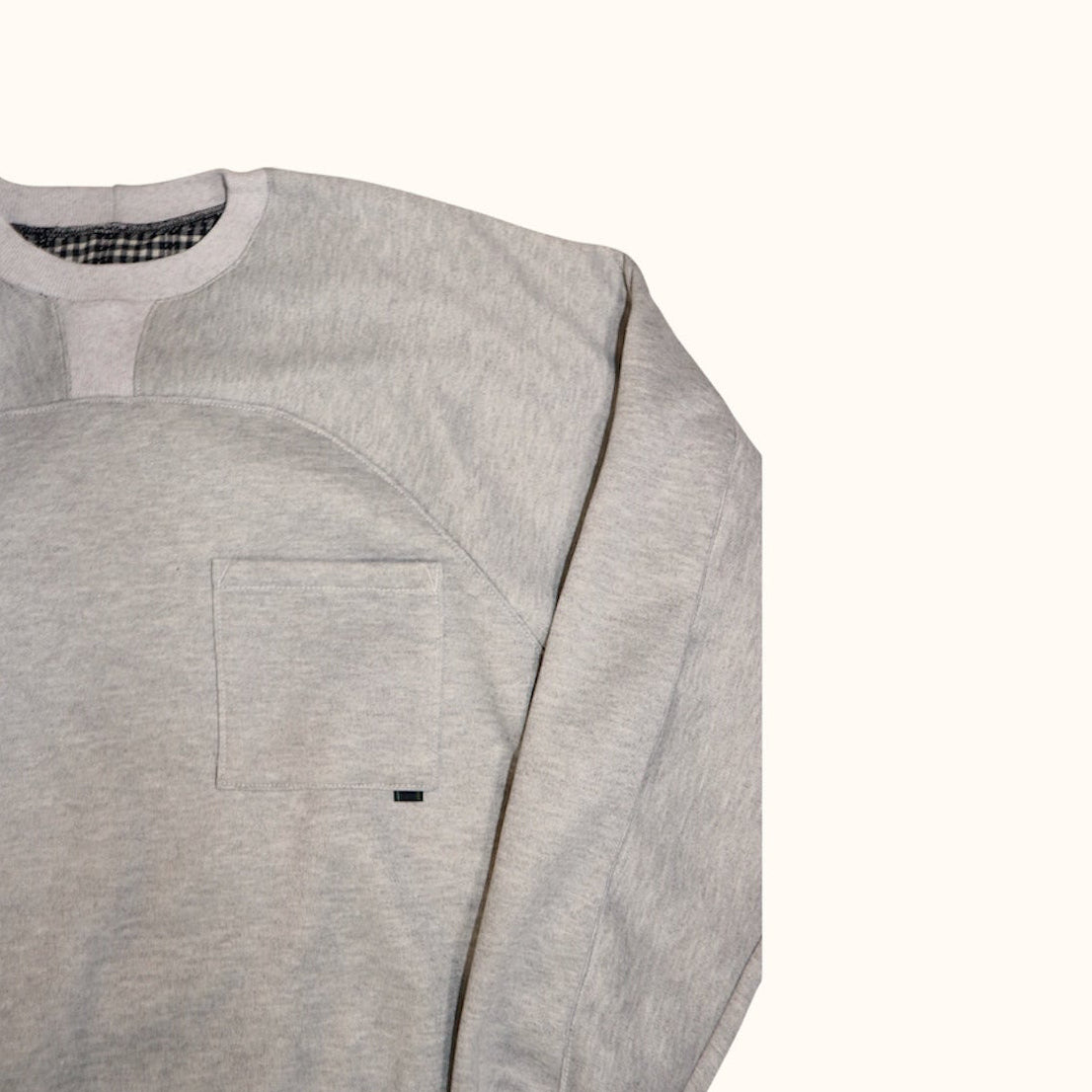 Close up photo of our Pocket Sweatshirt showcasing seam detailing