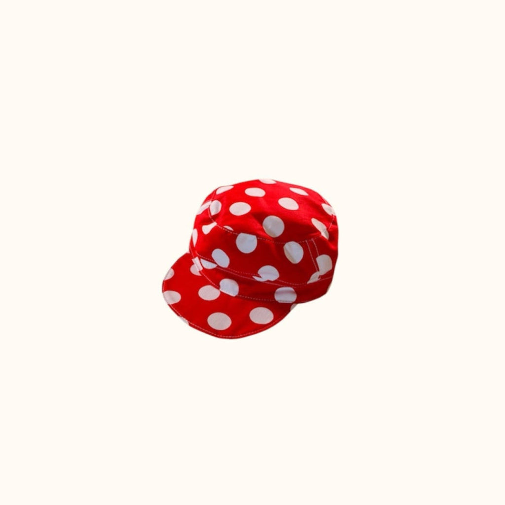 Flat lay of Red Polka Dot Hat