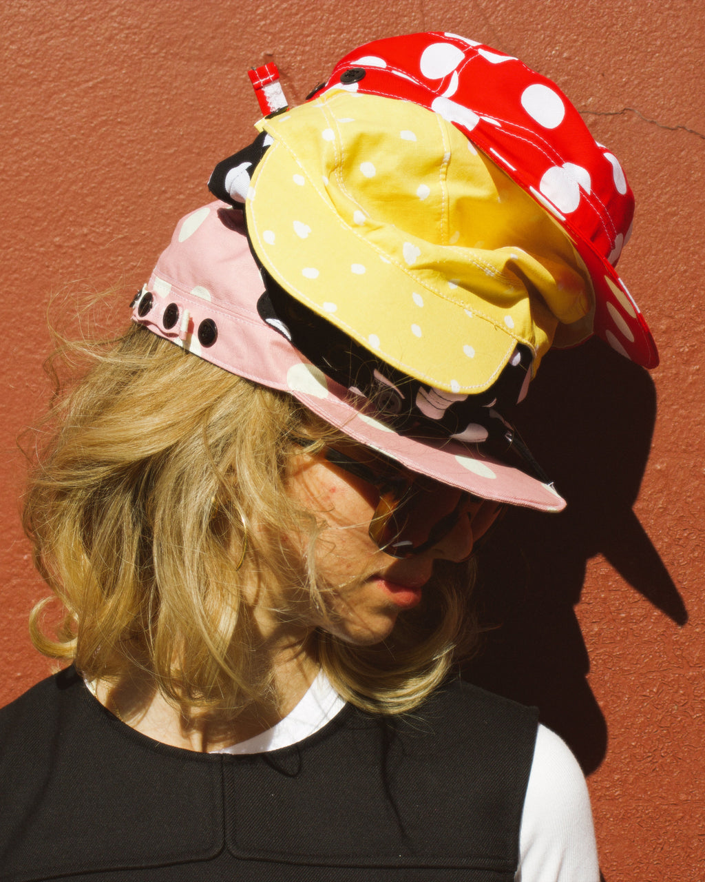 Elise wearing all our Polka Dot Hats