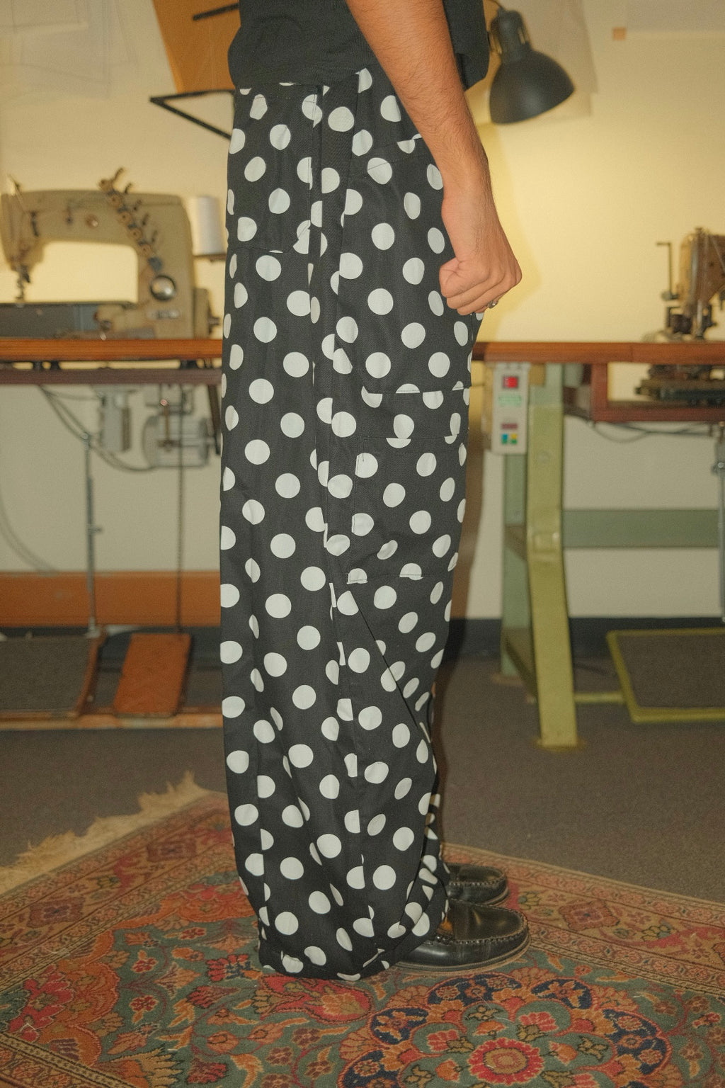 Side profile of Polka Dot Studio Pants