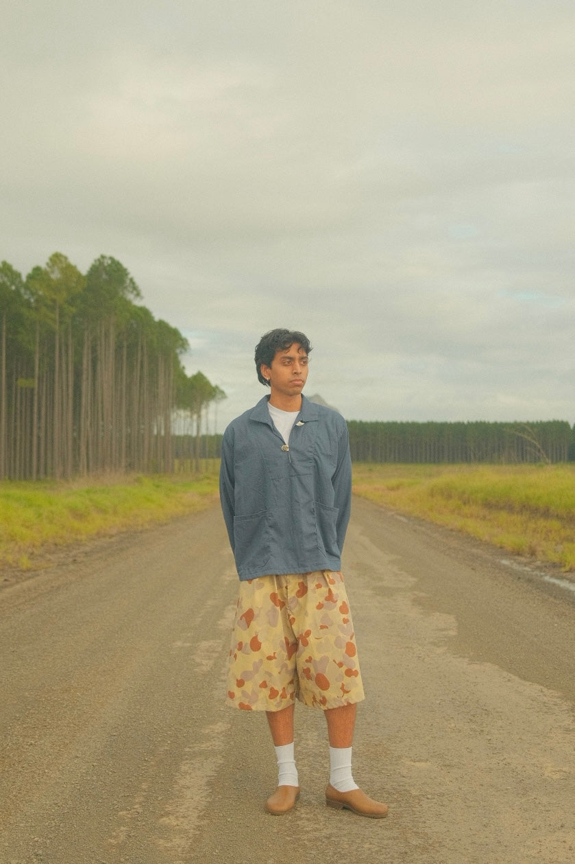Model wearing Fisherman Smock