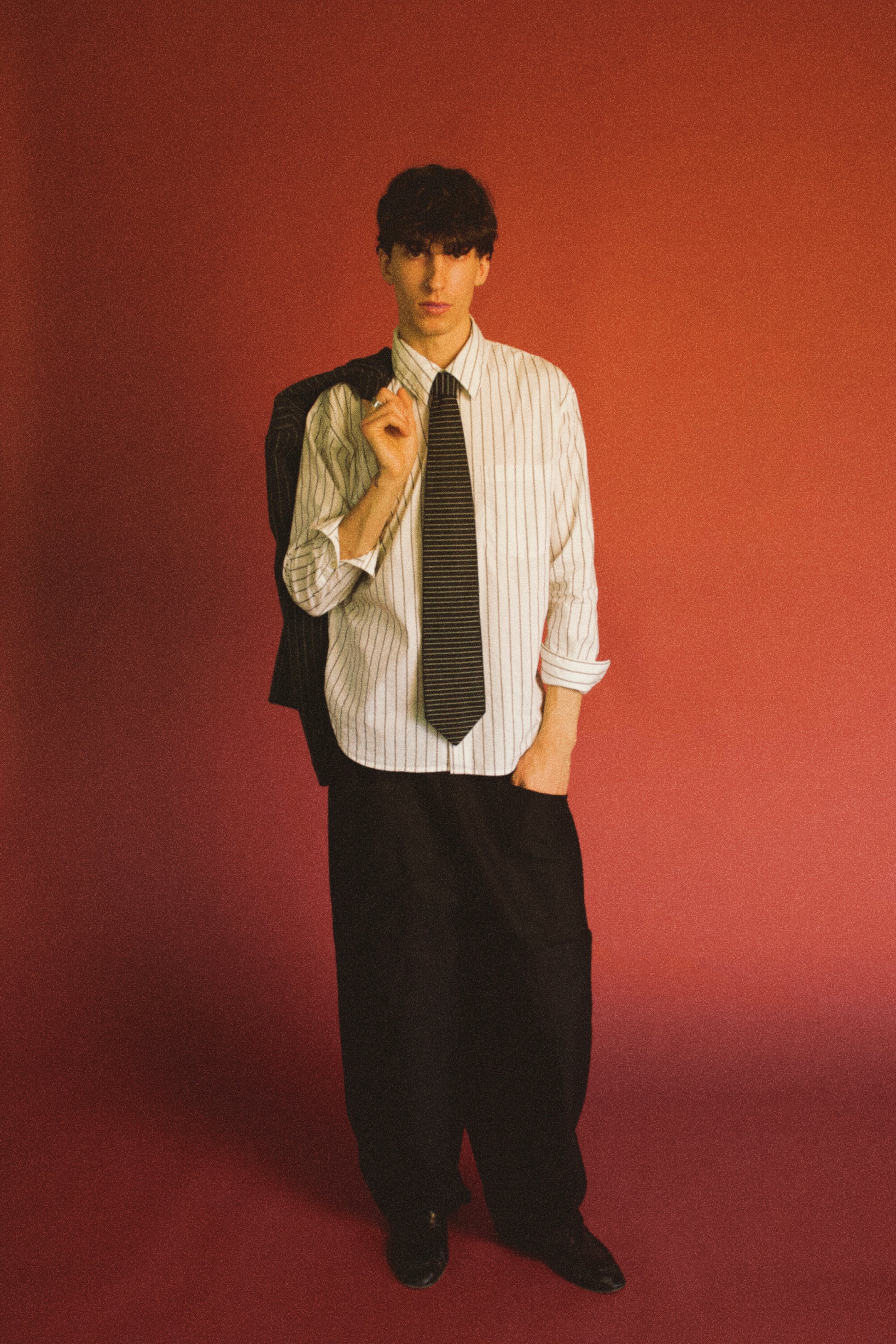Studio Pants styled in a more formal, contemporary way. Showcasing its versatility